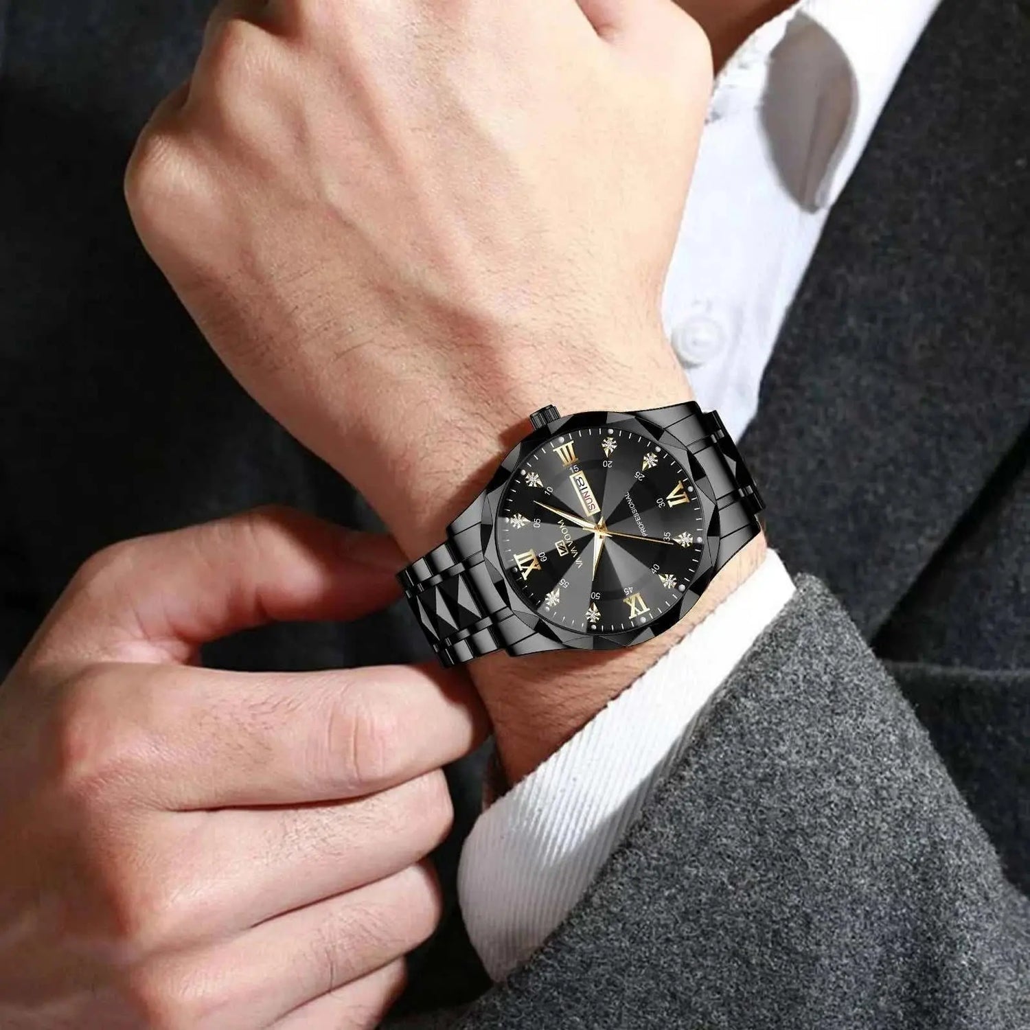 VA VA VOOM Hot Selling Original Blue Gold Quartz Watch Men Fashion High Quality Japanese Movement Gold Stainless Steel Fashion Clock Sports Gift Watch Men Rhombus Design Business Quartz Watch Men Fashion Gold Clock Sports Gift Watch for Men Khamik Shop Online
