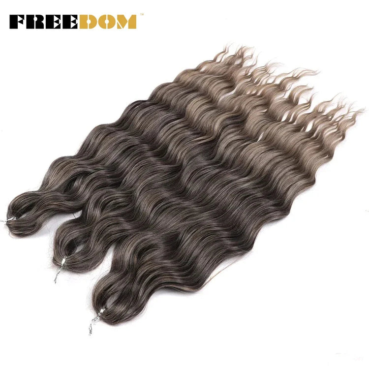 FREEDOM Synthetic Curly Braiding Hair Extensions 24 Inch/60 cm Long Deep Wavy Twist Crochet Braids Hair Ombre Brown Rainbow Hair Khamik Shop Online