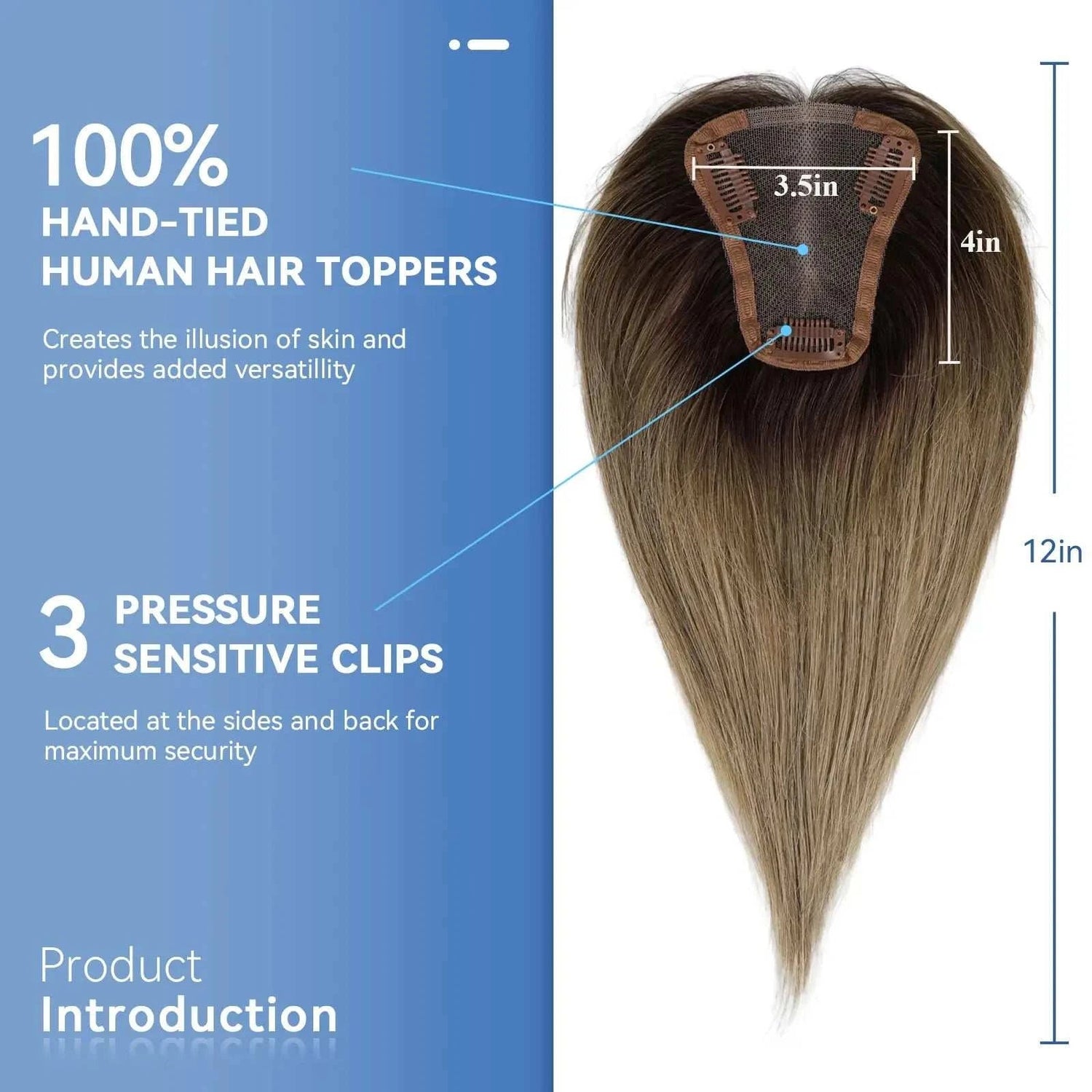 12 Inch Light Brown Ombre Middle Part Lace Front Topper 100% Remy Human Hair Topper Hair Pieces with Clips Extensions for Women Khamik Shop Online