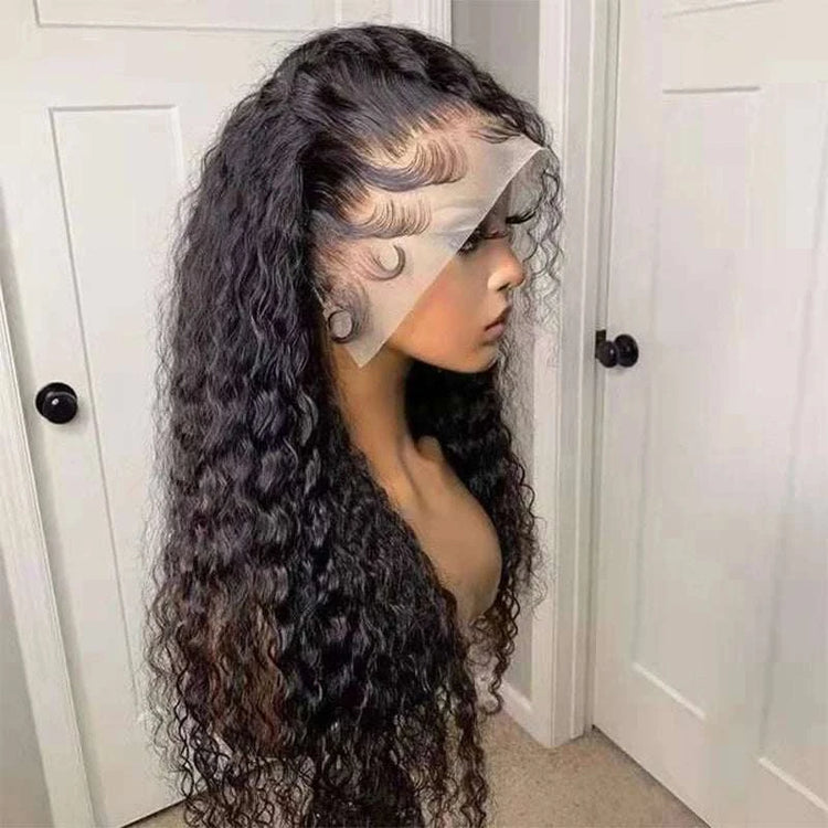 Perruque frontale en dentelle 13x4 naturelle noire kinky bouclée 26 pouces dense 180% sans colle avec baby hair résistante à la chaleur