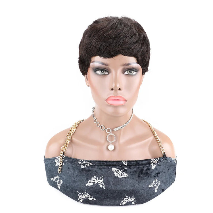 Bliss Short Human Hair Wigs Pixie Cut Straight Wigs for Black Women Full Machine Made Natural Color Cheap Remy Human Hair Wig Khamik Shop Online