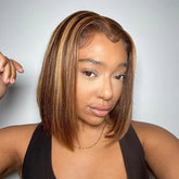 Highlight Dark Brown Blonde Straight Bob Wig 200 Density Virgin Human Hair 13x4 Lace Front Wigs HD Lace Wigs For Black Women Khamik Shop Online
