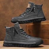 Men Leather High Top Ankle Boots Spring Winter Man Motorcycle Boots Non Slip Comfort Outdoor Trekking Shoes Walking Botas Hombre Khamik Shop Online