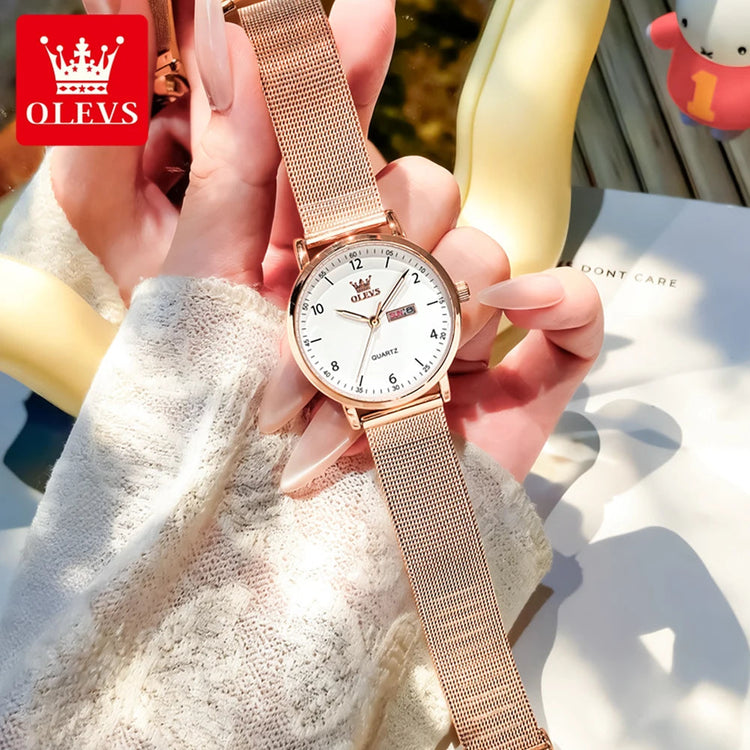 OLEVS 2996 Women Watches Original Elegant Slim Quartz Watch Waterproof Dual Calendar Display Watches For Woman Gift Box Reloj Khamik Shop Online