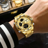 POEDAGAR Sport Men Watch LED Waterproof Week Date Digital Wristwatch Stainless Steel Quartz Military Men&
