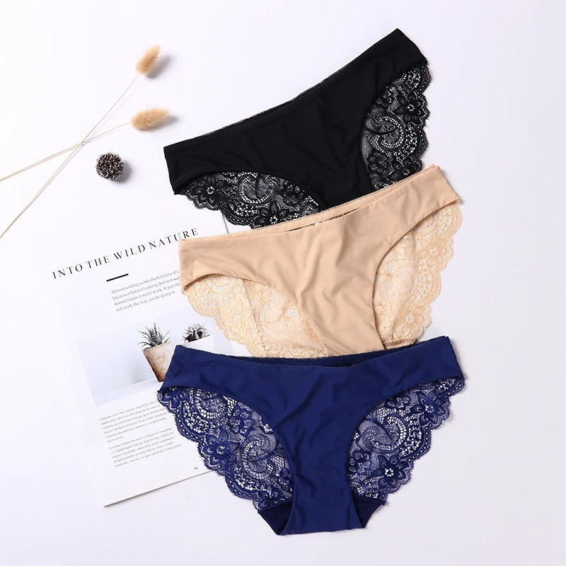 Fashion Lace Underwear Women Panties Sexy Briefs Solid Color Invisible Intimate Lingerie Female Breathable Seamless Panty