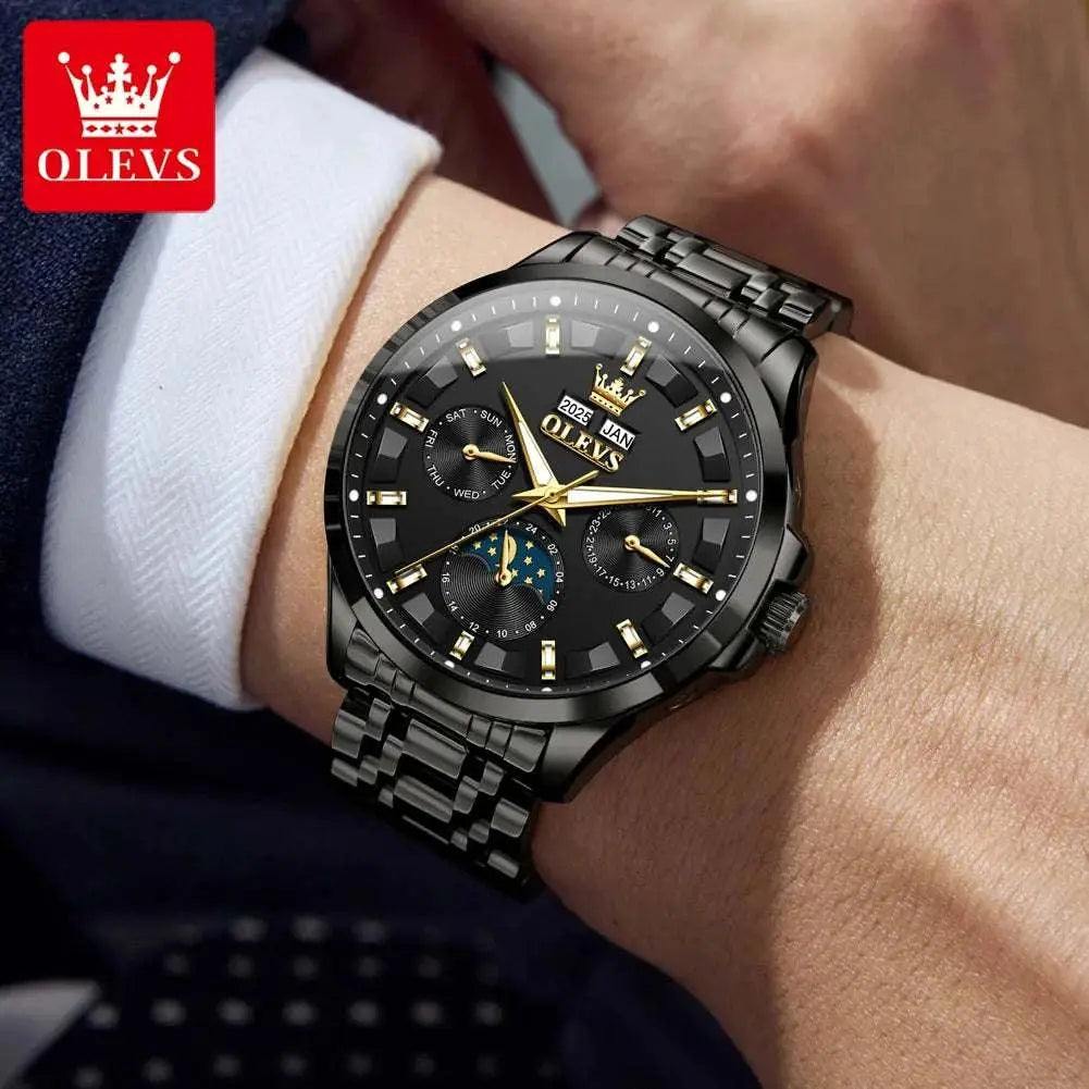 OLEVS 7070 Automatic Watch Men Moon phase Waterproof Men Watches Stainless steel Luxury Mechanical Watch for Men Khamik Shop Online