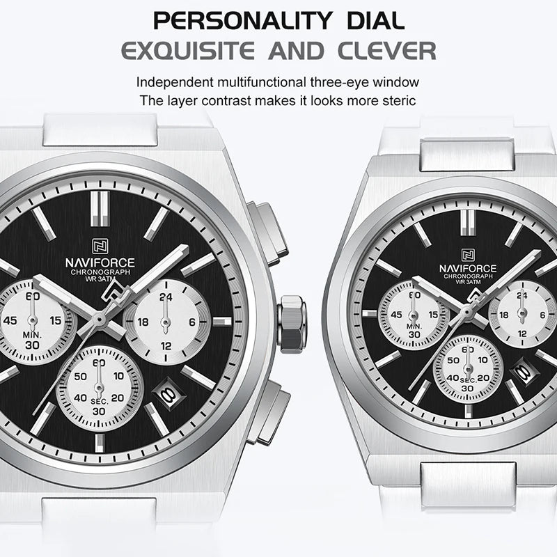 Trend Brand Stainless Steel Couple Watch Quartz Date Display Chronograph for Lovers Waterproof Fashion Wild Wristwatch