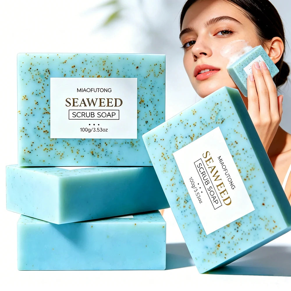 Seaweed Scrub Soap for Face And Body - Deep Cleansing Oil Control with Retinol Collagen VC Essence - Brighten Skin 100g Khamik Shop Online