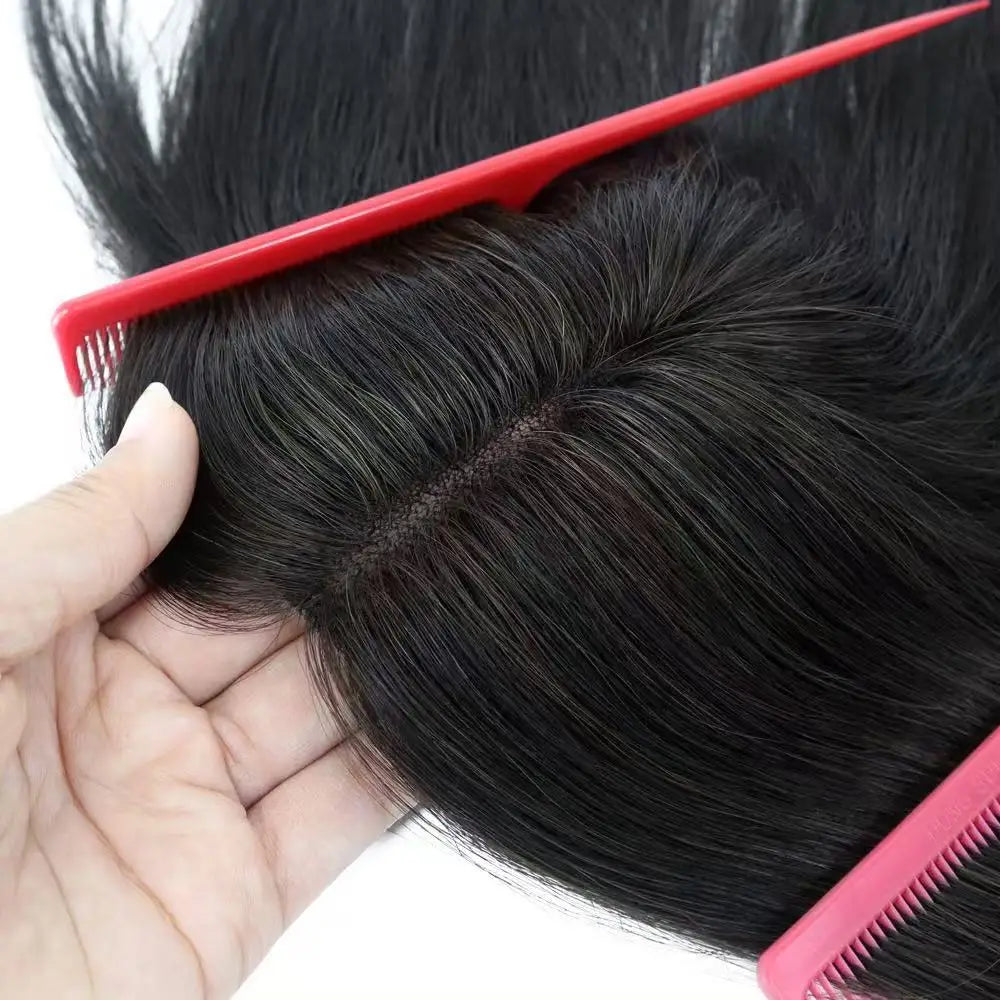 6 Colors Available Human Hair Topper Wig 4x4.5 Lace Frontal 12 Inch Hand-Tied 4 Clips 48H Ship 