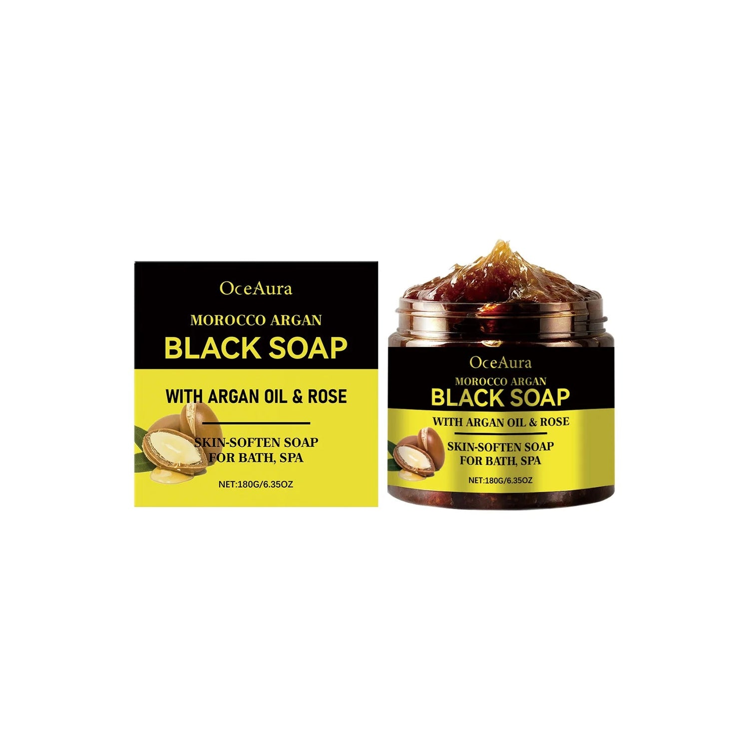 OceAura Black Soap Morocco Argan Oil Exfoliating Body Smooth Soft Professional Skin Cleaning Spa Rose Flower Oil Bath Soap 180g Khamik Shop Online