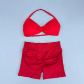 AURA SHARK Strappy Bra Gym Set Women High Support Thin Strap Seamless Halter Sports Scrunch Workout Yoga Set 2 Piece Khamik Shop Online