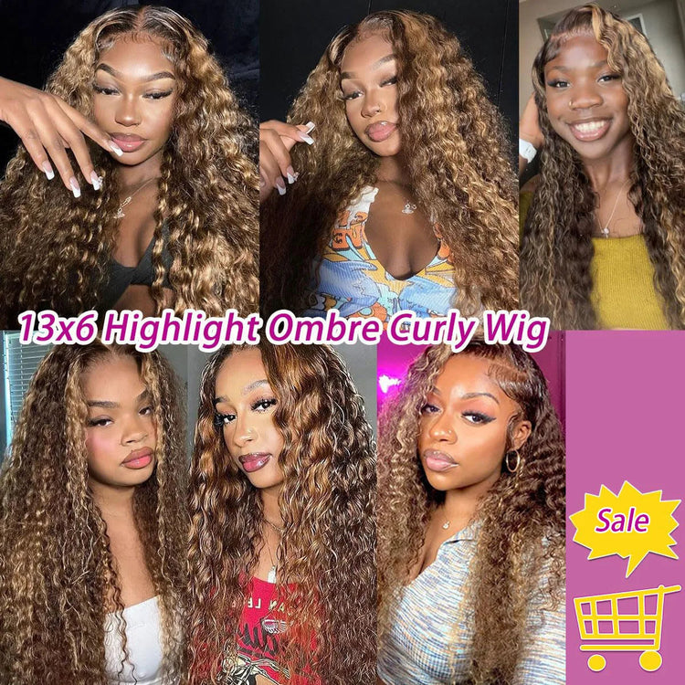 36 Inch Deep Wave P4/27 Highlight Ombre 13x6 13x4 HD Transparent Lace Front Wigs Curly Lace Frontal Wigs for Women Pre Plucked Khamik Shop Online