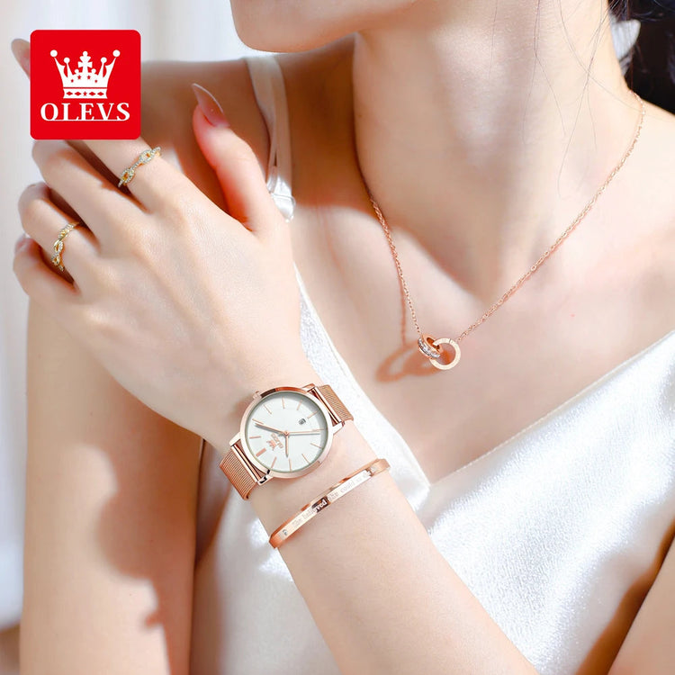 OLEVS Woman Watch 5869 Elegant Fashion Quartz Wristwatch Waterproof Date Watches For Woman Set Bracelet Watch Box Gifts Original Khamik Shop Online