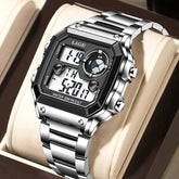 LIGE Fashion Casual Electronic Man Watch Sports Waterproof Luminous Alarm Stainless Steel Band Digital Men&