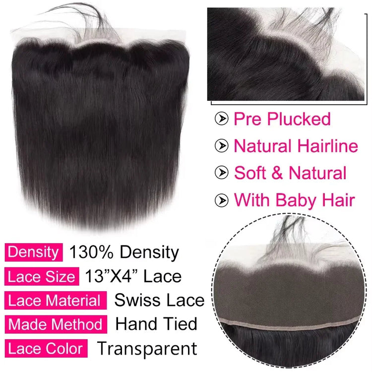 13x4 Transparent  Lace Frontal with Bundles Brazilian Virgin Human Hair With Lace Front Straight Hair Extension Natural Black Khamik Shop Online