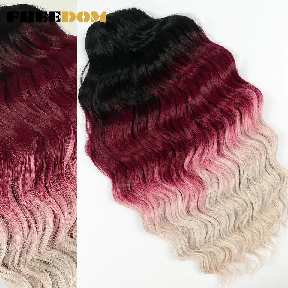 FREEDOM Synthetic Curly Braiding Hair Extensions 24 Inch/60 cm Long Deep Wavy Twist Crochet Braids Hair Ombre Brown Rainbow Hair Khamik Shop Online
