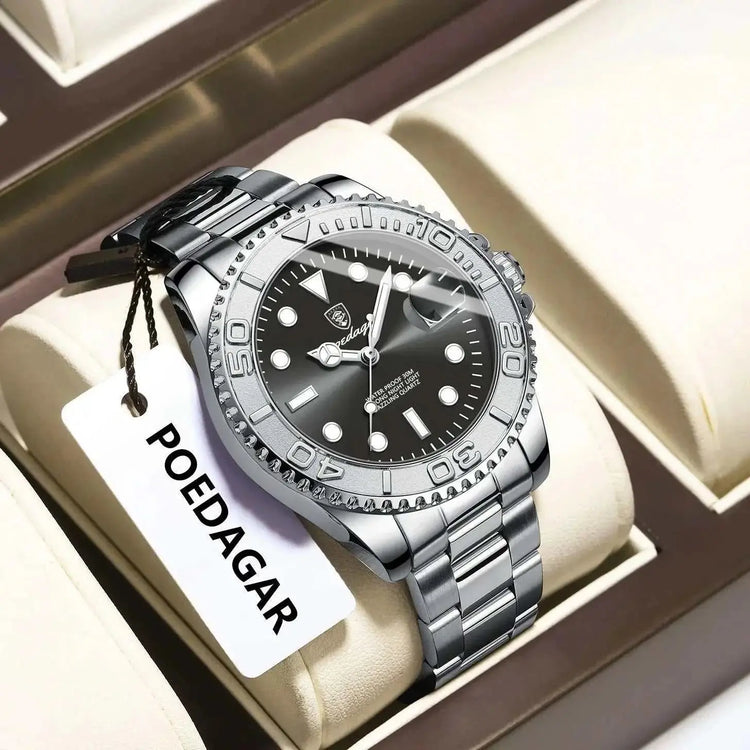POEDAGAR Trendy Sport Man Watch Luminous Waterproof Stainless Steel Date Men Wristwatch Luxury Business Men&