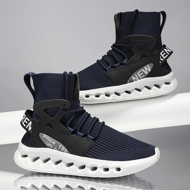 Trendy Men High Top Sock Shoes Breathable Mesh Thick Sole Trend Man Sneakers Fashion Youth Casual Running Sports Shoes for Men Khamik Shop Online