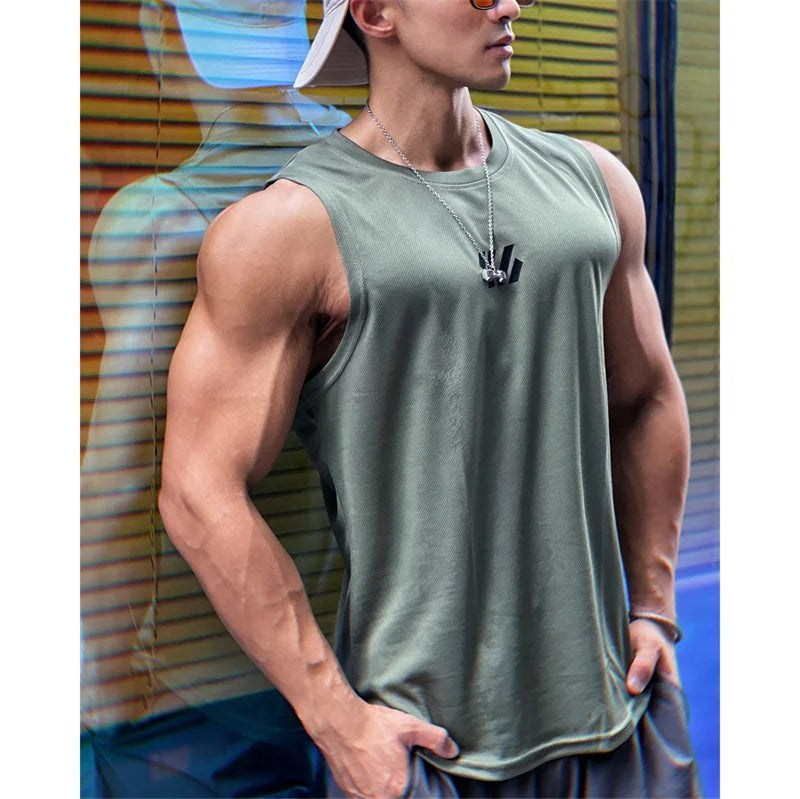 2025 newest Summer Gym Vest High Quality mesh Shirt Sleeveless T-shirts Men Tank Tops running Fitness Sports Vest men Clothing Khamik Shop Online