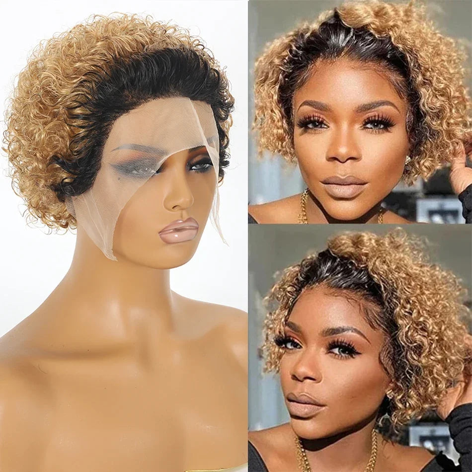 Peruvian Hair Pixie Cut Wig Kinky Curly Virgin Hair Wig 1B/30 Short Bob Natural Color Full Machine Made Wigs For Black Women Khamik Shop Online