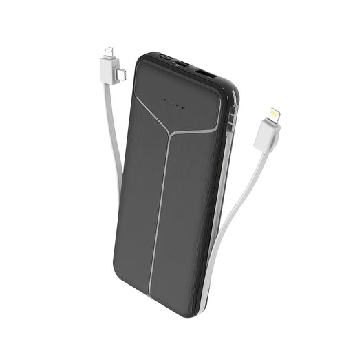 10000mAh Power Bank Portable Charger With US Plug 2 Built-in Cables Pear Daisy