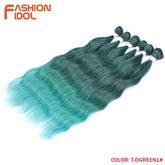FASHION IDOL Water Wave Hair Bundles Synthetic Hair Extensions Ombre Blonde Hair Weave Bundles 6pcs 20" High Temperature Fiber Khamik Shop Online