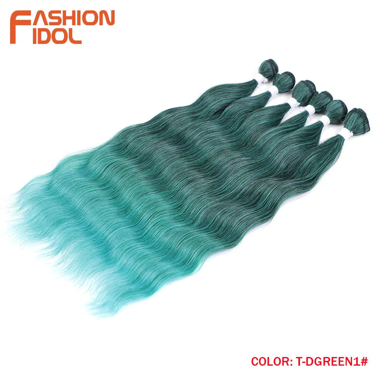 FASHION IDOL Water Wave Hair Bundles Synthetic Hair Extensions Ombre Blonde Hair Weave Bundles 6pcs 20" High Temperature Fiber Khamik Shop Online