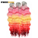 FREEDOM Synthetic Curly Braiding Hair Extensions 24 Inch/60 cm Long Deep Wavy Twist Crochet Braids Hair Ombre Brown Rainbow Hair Khamik Shop Online