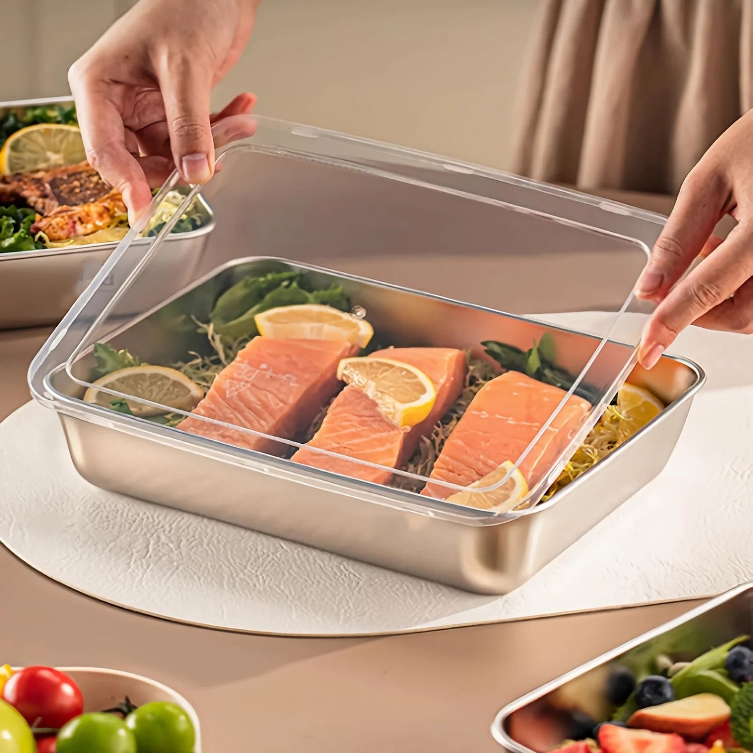 3pcs Stainless Steel Food Containers & Lunch Box, Leakproof Stackable Clear Lids, Kitchen Items and Accessories for Camping Khamik Shop Online