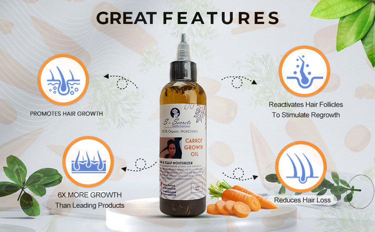 Carrot Hair Growth Oil - 2oz Scalp Stimulator with Herbs, Biotin & Taupe Snowdrop