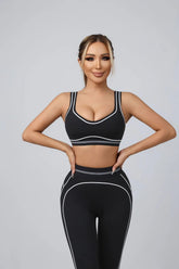 Yoga Suit Women Sport Set Pilates Clothing High Waisted Elasticized Leggings Hip Lifting Pants Gather Top Vest Strip Workout Set Khamik Shop Online