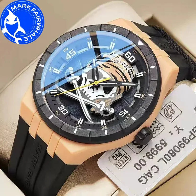MARK FAIRWHALE Watches for Men 5040 Resin Case Trend Rotating Pirate Dial Silicone Strap Waterproof Quartz Wristwatches Gift Box Khamik Shop Online
