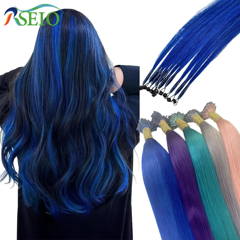 RESIO Color  8D Tip Hair Extensions 100% Real Human Hair Microbeads Extensions Color Purple Blue Pink Gray 18-20inch 0.5g/Strand Khamik Shop Online