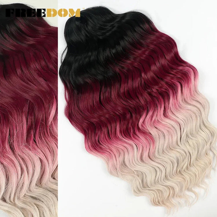 FREEDOM Synthetic Curly Braiding Hair Extensions 24 Inch/60 cm Long Deep Wavy Twist Crochet Braids Hair Ombre Brown Rainbow Hair Khamik Shop Online