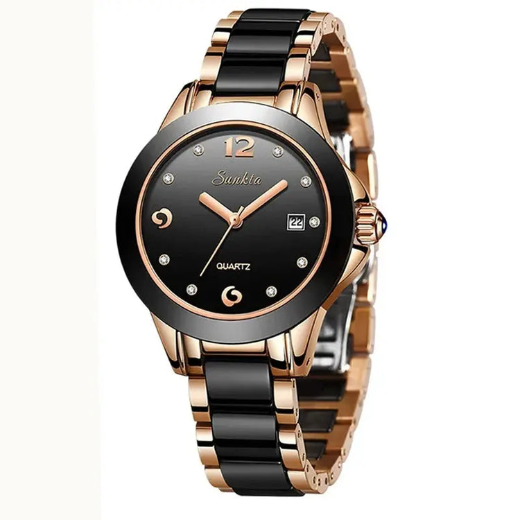Sunkta Fashion Casual Quartz Woman Watch Elegant Luxury Ceramics Diamond Calendar Waterproof Ladies Women&