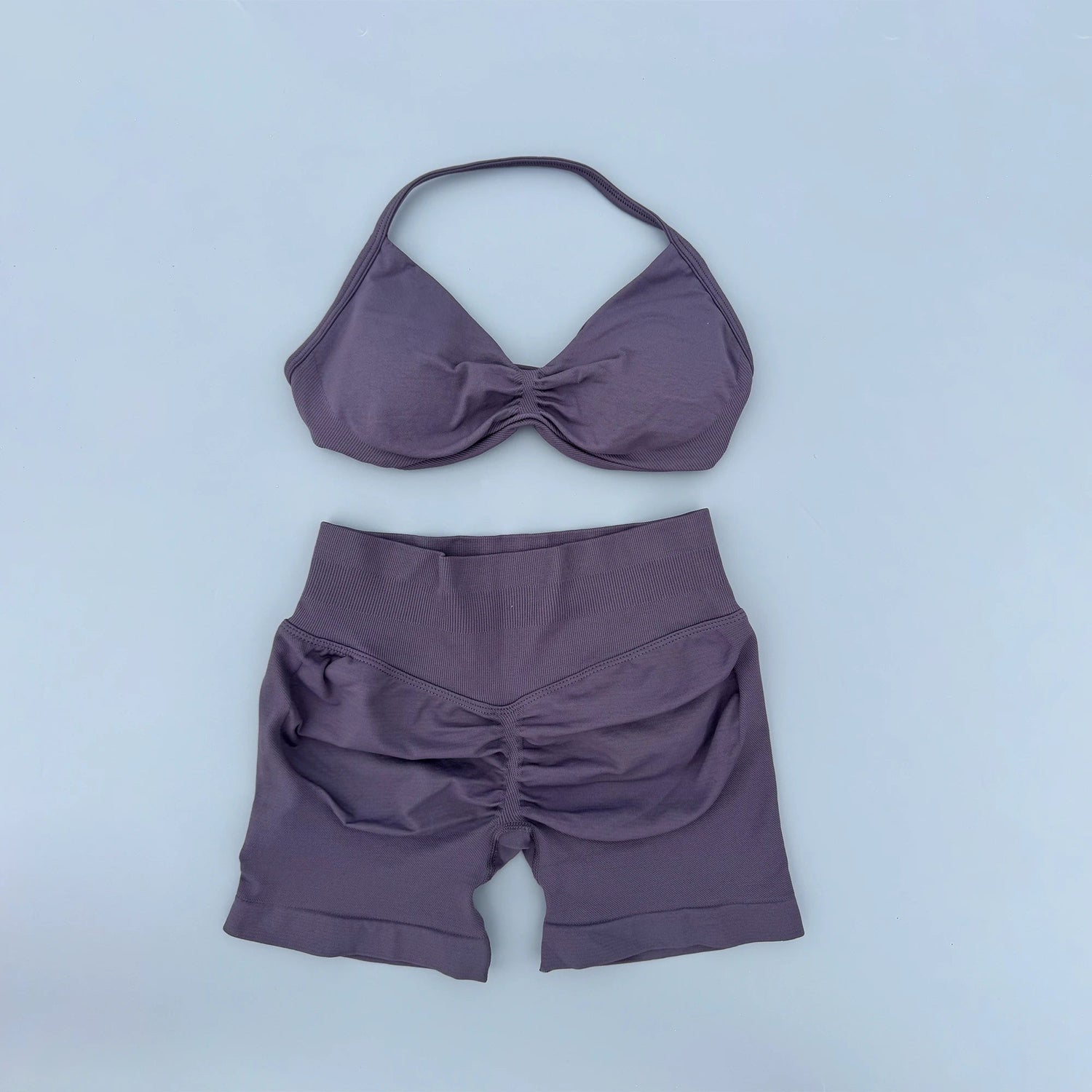 AURA SHARK Strappy Bra Gym Set Women High Support Thin Strap Seamless Halter Sports Scrunch Workout Yoga Set 2 Piece Khamik Shop Online