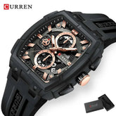 CURREN Luxury Vintage Watch for Men Sports Chronograph Quartz Wristwatches with Silicone Strap,Date,Luminous Khamik Shop Online