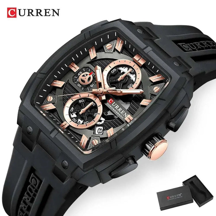 CURREN Luxury Vintage Watch for Men Sports Chronograph Quartz Wristwatches with Silicone Strap,Date,Luminous Khamik Shop Online