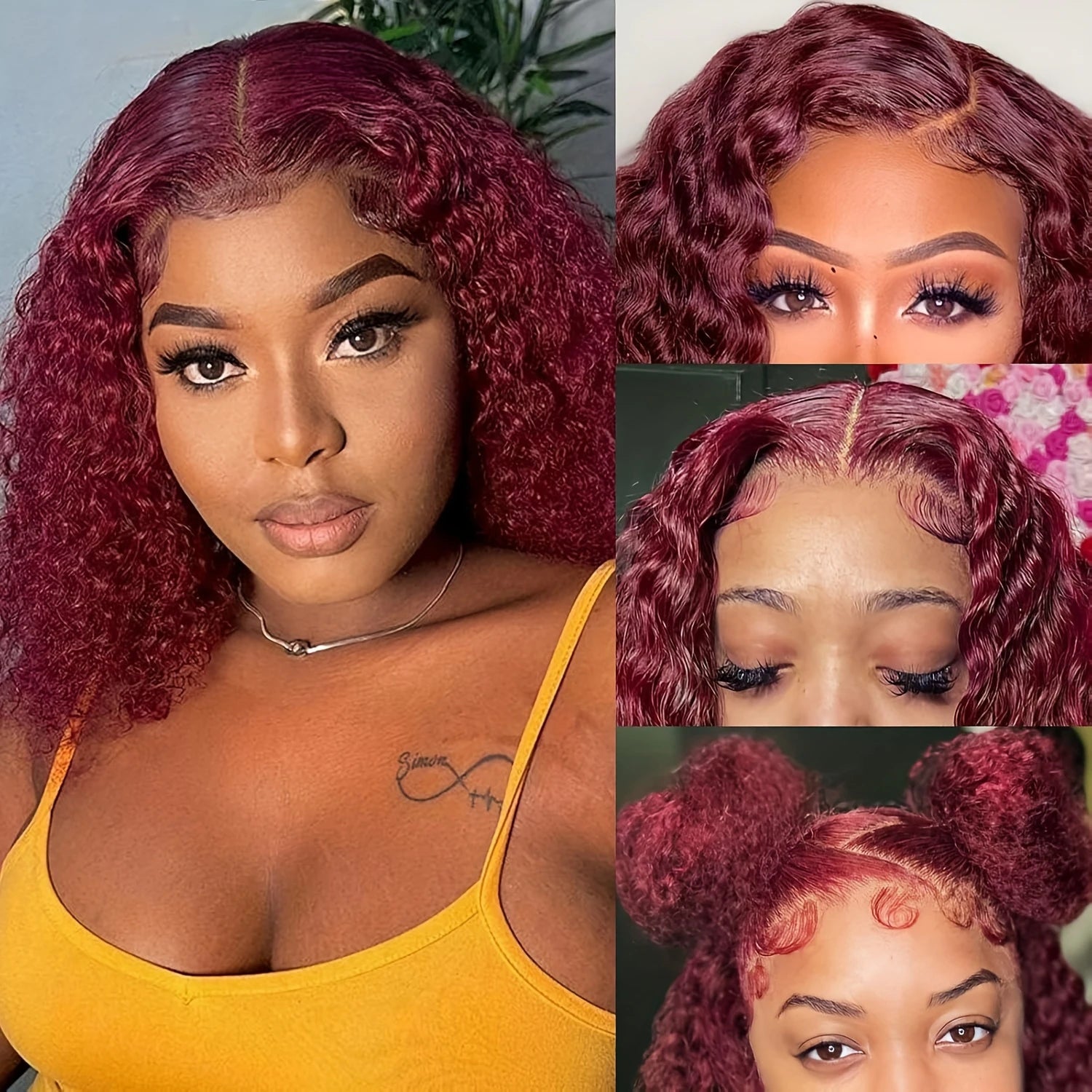 99J Burgundy Color Deep Wave Short Bob Human Hair Wigs 13x4 Lace Front Wig 10-16 Inch 100% Human Hair Curly Bob Wig 250% Density Khamik Shop Online