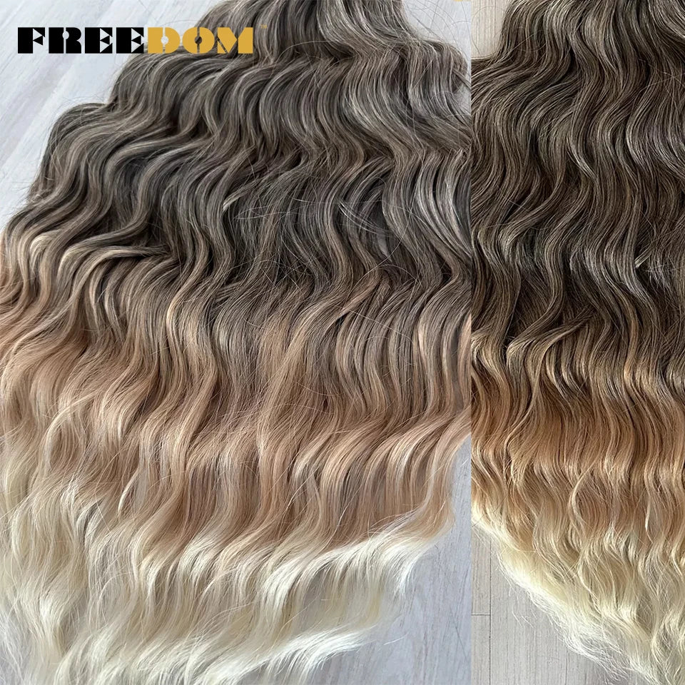 FREEDOM Synthetic Curly Braiding Hair Extensions 24 Inch/60 cm Long Deep Wavy Twist Crochet Braids Hair Ombre Brown Rainbow Hair Khamik Shop Online