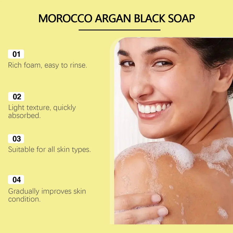 OceAura Black Soap Morocco Argan Oil Exfoliating Body Smooth Soft Professional Skin Cleaning Spa Rose Flower Oil Bath Soap 180g Khamik Shop Online