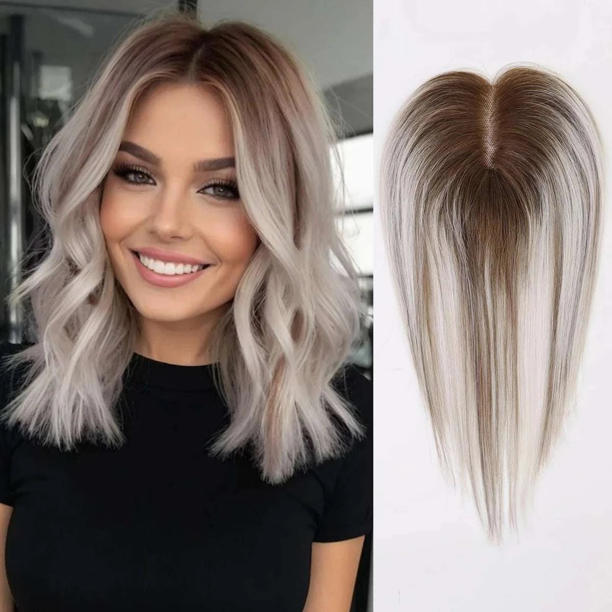 12 Inch Light Brown Ombre Middle Part Lace Front Topper 100% Remy Human Hair Topper Hair Pieces with Clips Extensions for Women Khamik Shop Online