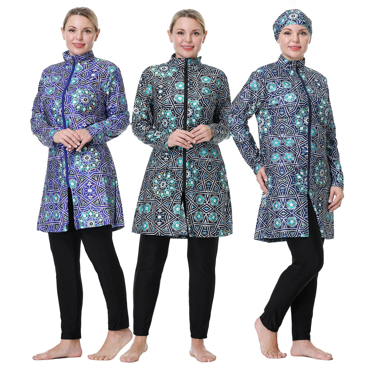 H1024 Muslim Women Fullcoverage  Long Sleeves Cover Up Burkinis Three Pieces Plus Size Printing  Swimwear Suits Khamik Shop Online