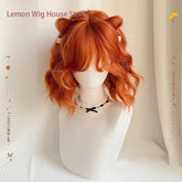 Short Wavy Orange Wig with Bangs 12inch Curly Hair Lolita High Quality Synthetic Wigs for Women Daily Cosplay Wig Heat Resistant Khamik Shop Online