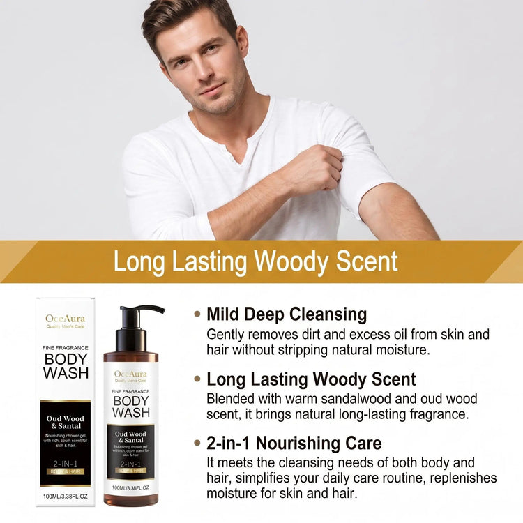 OceAura Sandalwood Body Wash Full Body Refreshing Scent Long Lasting Fragrance Cleanser Soothing Skin Care Non-irritating Odor Control Shower Gel Khamik Shop Online