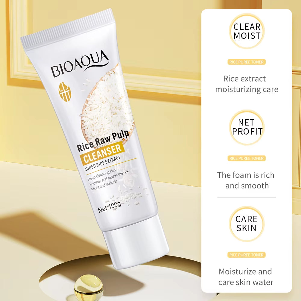 BIOAQUA Rice Raw Pulp Facial Cleanser Face Wash Foam Skincare Moisturizing Skin Brightening Rejuvenation Face Cleanser Skin Care