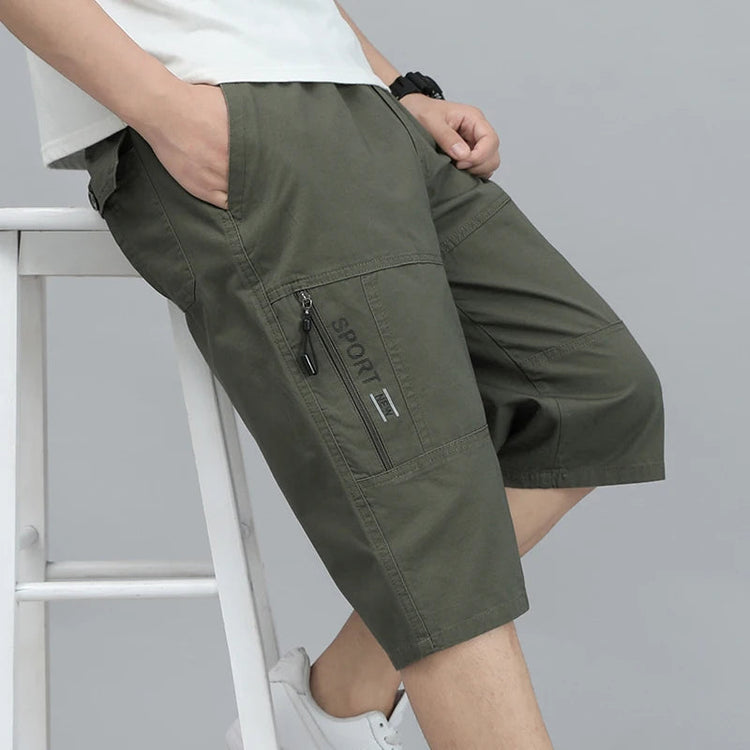 Mens Cargo Shorts Knee Pants Zipper Pocket Summer Cotton Shorts Climbing Jogger Elastic Waist Sports Wear Khamik Shop Online