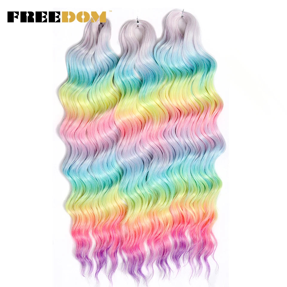 FREEDOM Synthetic Curly Braiding Hair Extensions 24 Inch/60 cm Long Deep Wavy Twist Crochet Braids Hair Ombre Brown Rainbow Hair Khamik Shop Online
