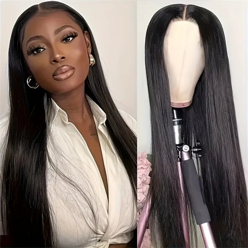 5x5 Natural Color Straight Human Hair Wig Swiss HD Lace Front Straight Wig Three Densities are Avaliable All Fluffy Full Hair Natural Looking Comfortable Pre Plucked Hairline with Baby Hair Easy to Maintain for Everyday and Occasion Use Khamik Shop Online